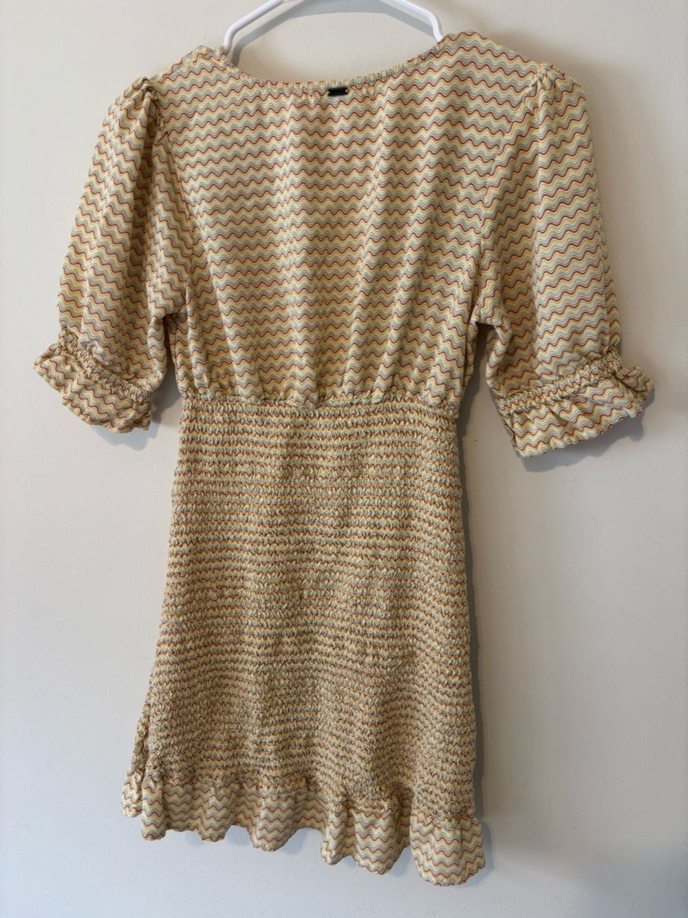 O'Neill Yellow Multi-Patterned V-Neck Smocked Mini Dress - Picture 8 of 10